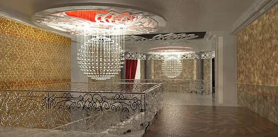 Interior perspective — Reception and stair hall, Saudi Arabia