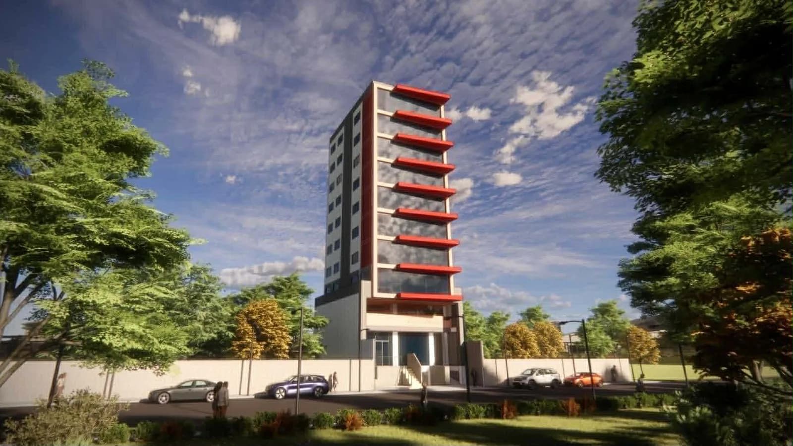 Exterior perspective — Mid-rise residential building