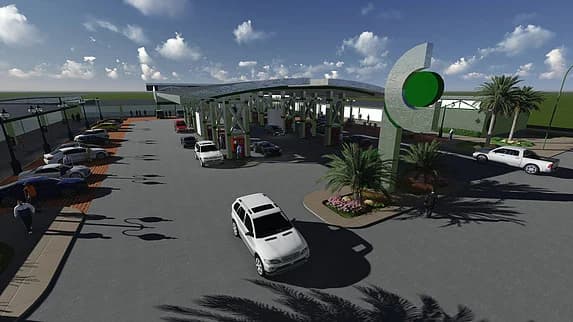 3D render — Service station forecourt, Saudi Arabia
