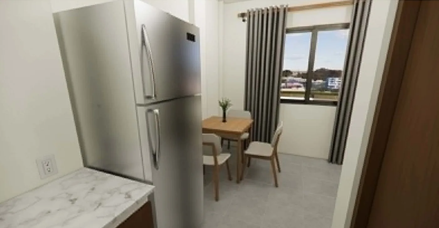 Interior perspective — Typical unit kitchen and dining